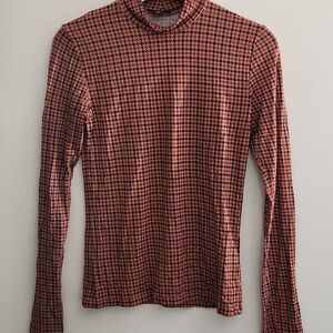 Amisu Red & Black Houndstooth Long Sleeve Top | Size M
